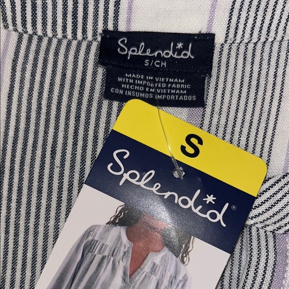 Splendid White and Gray 3/4 Sleeve Boxy Blouse - Picture 4 of 8